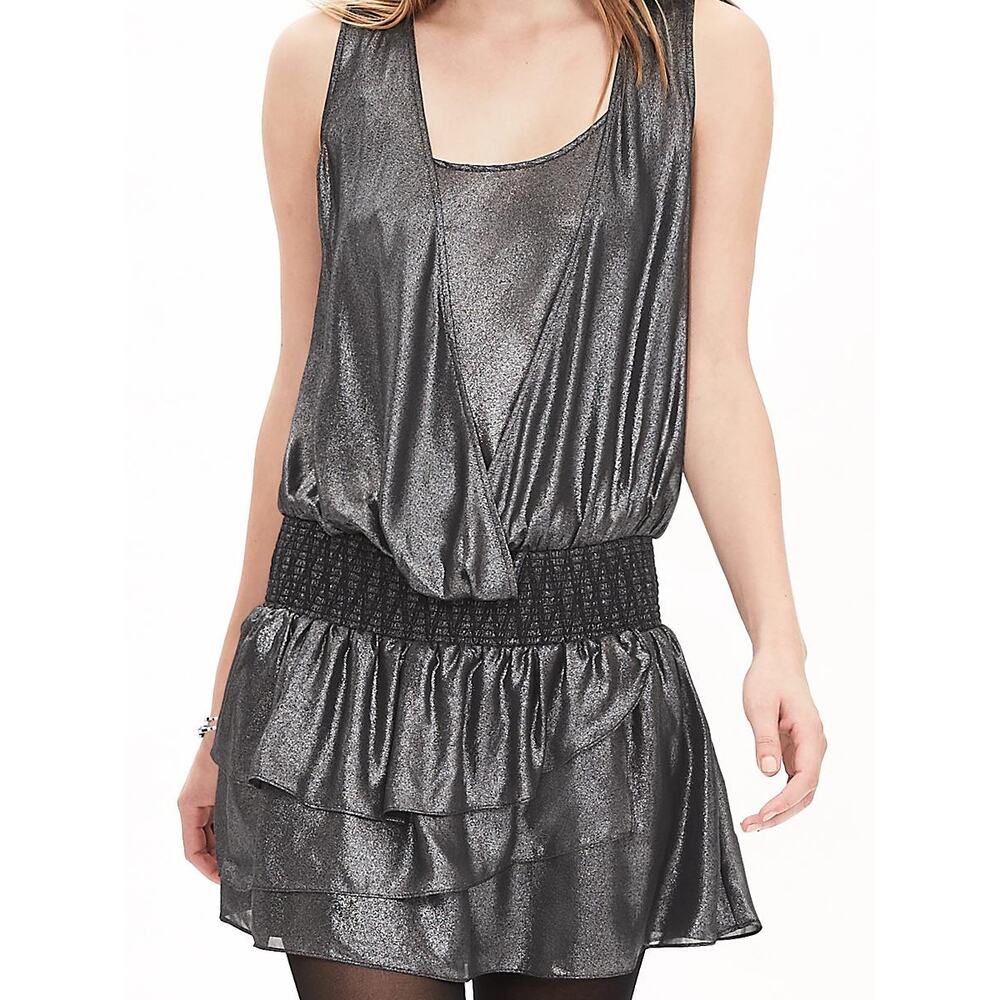 Banana Republic Gunmetal Drop-Waist Dress Size 10P Party NYE Dress